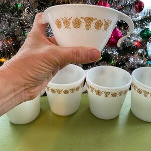 Corelle Gold Butterfly Pyrex Cups & Creamer